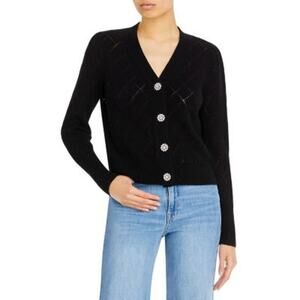 C by Cashmere Diamond Pointelle Crystal Button Cashmere Cardigan Size XS